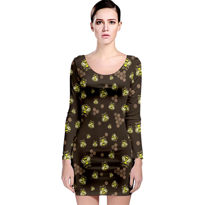 Honey Bee Long Sleeve Bodycon Dress Chocolate