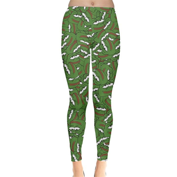 Pepe the Frog Face pattern Green Kekistan meme Leggings 