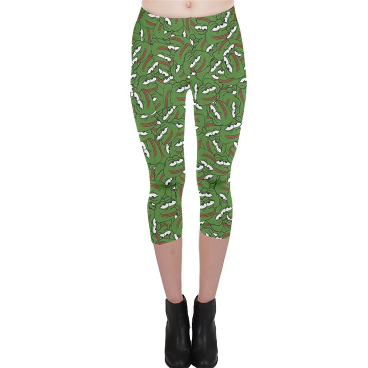 Pepe the Frog Face pattern Green Kekistan meme Capri Leggings 