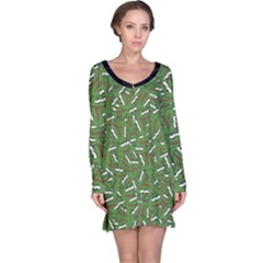 Pepe The Frog Face Pattern Green Kekistan Meme Long Sleeve Nightdress by snek