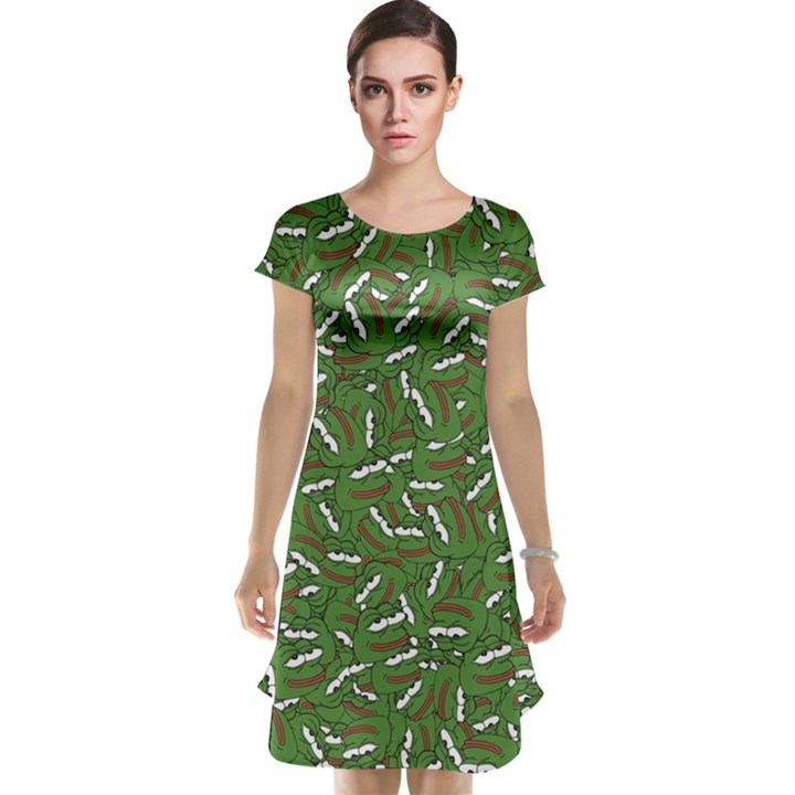 Pepe the Frog Face pattern Green Kekistan meme Cap Sleeve Nightdress