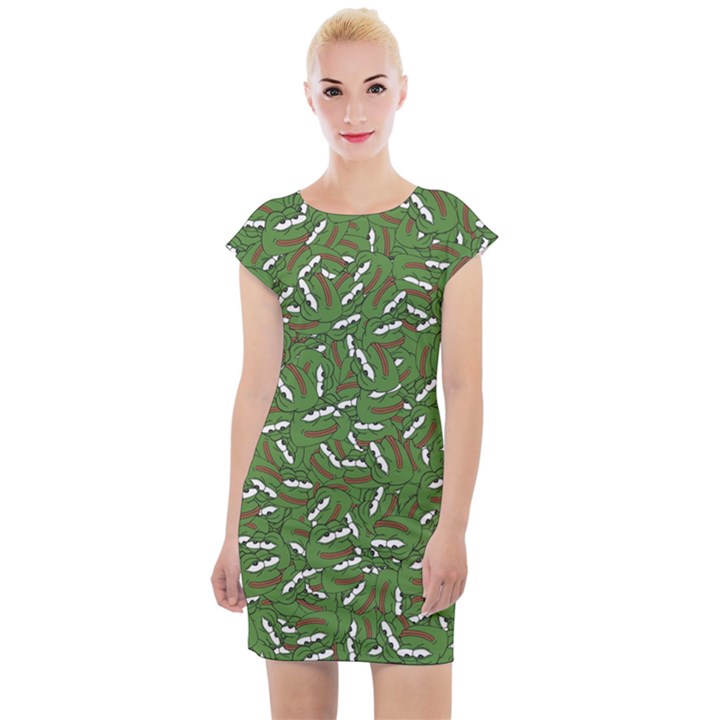 Pepe the Frog Face pattern Green Kekistan meme Cap Sleeve Bodycon Dress