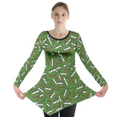 Pepe The Frog Face Pattern Green Kekistan Meme Long Sleeve Tunic  by snek