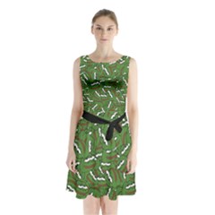 Pepe The Frog Face Pattern Green Kekistan Meme Sleeveless Waist Tie Chiffon Dress by snek