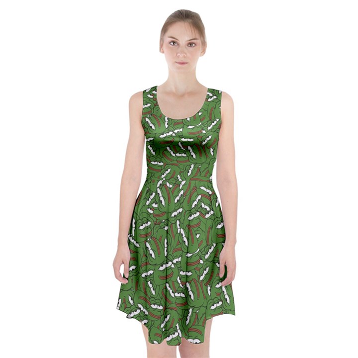 Pepe the Frog Face pattern Green Kekistan meme Racerback Midi Dress