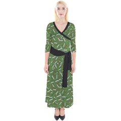 Pepe The Frog Face Pattern Green Kekistan Meme Quarter Sleeve Wrap Maxi Dress by snek