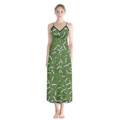 Pepe The Frog Face Pattern Green Kekistan Meme Button Up Chiffon Maxi Dress by snek