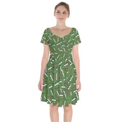 Pepe The Frog Face Pattern Green Kekistan Meme Short Sleeve Bardot Dress by snek