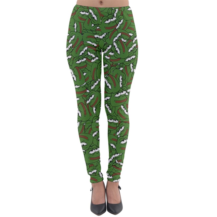 Pepe the Frog Face pattern Green Kekistan meme Lightweight Velour Leggings