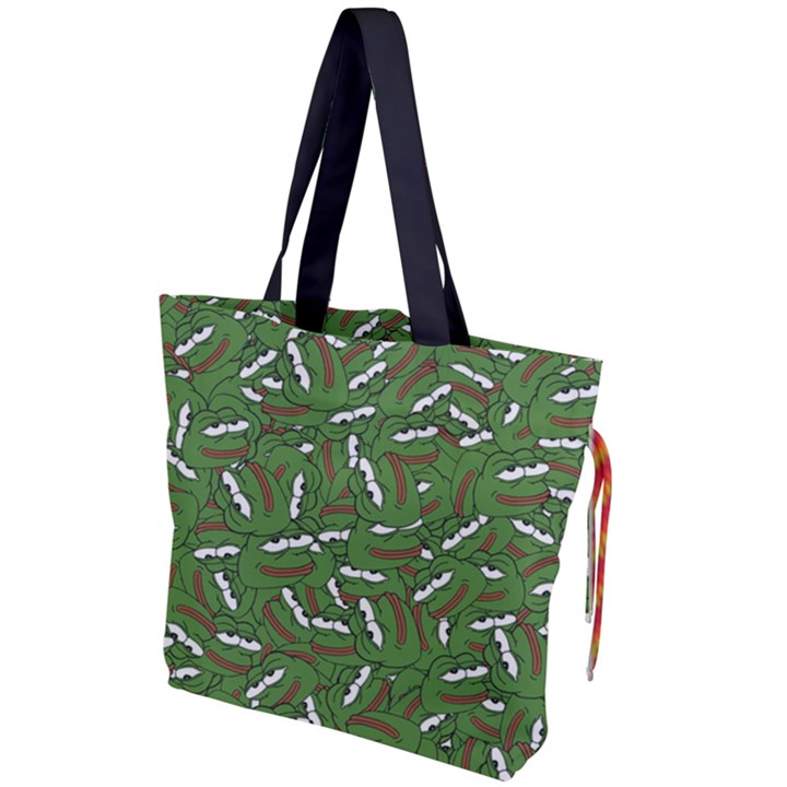 Pepe the Frog Face pattern Green Kekistan meme Drawstring Tote Bag