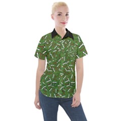 Pepe The Frog Face Pattern Green Kekistan Meme Women s Short Sleeve Pocket Shirt