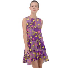 Flowers On Purple Frill Swing Dress