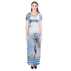 Cute Fairy With Dove Short Sleeve Maxi Dress by FantasyWorld7