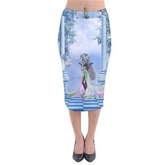 Cute Fairy With Dove Velvet Midi Pencil Skirt by FantasyWorld7