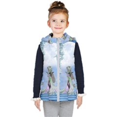 Cute Fairy With Dove Kids  Hooded Puffer Vest by FantasyWorld7