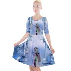 Cute Fairy With Dove Quarter Sleeve A-line Dress by FantasyWorld7