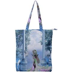 Cute Fairy With Dove Double Zip Up Tote Bag by FantasyWorld7