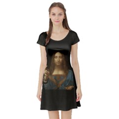 Salvator Mundi Leonardo Davindi 1500 Jesus Christ Savior Of The World Original Paint Most Expensive In The World Short Sleeve Skater Dress by snek