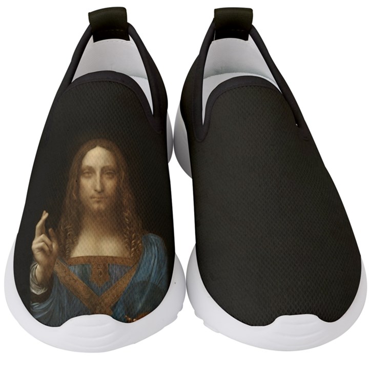 Salvator Mundi Leonardo DaVindi 1500 Jesus Christ Savior of the World Original Paint Most expensive in the world Kids  Slip On Sneakers