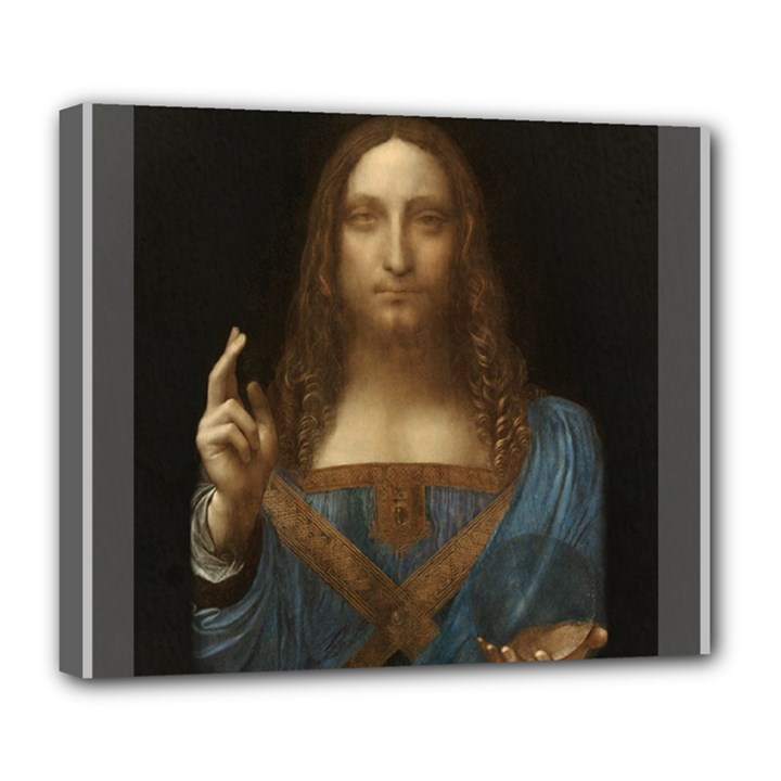 Salvator Mundi Leonardo DaVindi 1500 Jesus Christ Savior of the World Original Paint Most expensive in the world Deluxe Canvas 24  x 20  (Stretched)