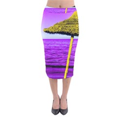 Pop Art Beach Umbrella Velvet Midi Pencil Skirt by essentialimage