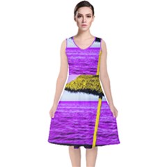 Pop Art Beach Umbrella V-neck Midi Sleeveless Dress 