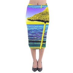 Pop Art Beach Umbrella  Velvet Midi Pencil Skirt by essentialimage