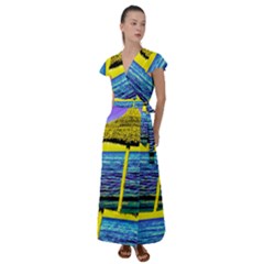 Pop Art Beach Umbrella  Flutter Sleeve Maxi Dress