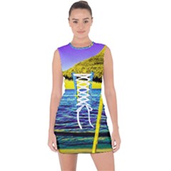 Pop Art Beach Umbrella  Lace Up Front Bodycon Dress by essentialimage