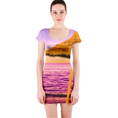 Pop Art Beach Umbrella  Short Sleeve Bodycon Dress