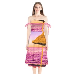 Pop Art Beach Umbrella  Shoulder Tie Bardot Midi Dress by essentialimage