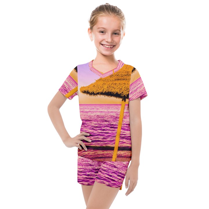 Pop Art Beach Umbrella  Kids  Mesh Tee and Shorts Set