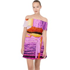 Pop Art Beach Umbrella  Off Shoulder Chiffon Dress by essentialimage