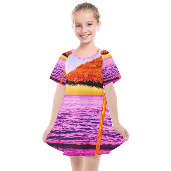 Pop Art Beach Umbrella  Kids  Smock Dress