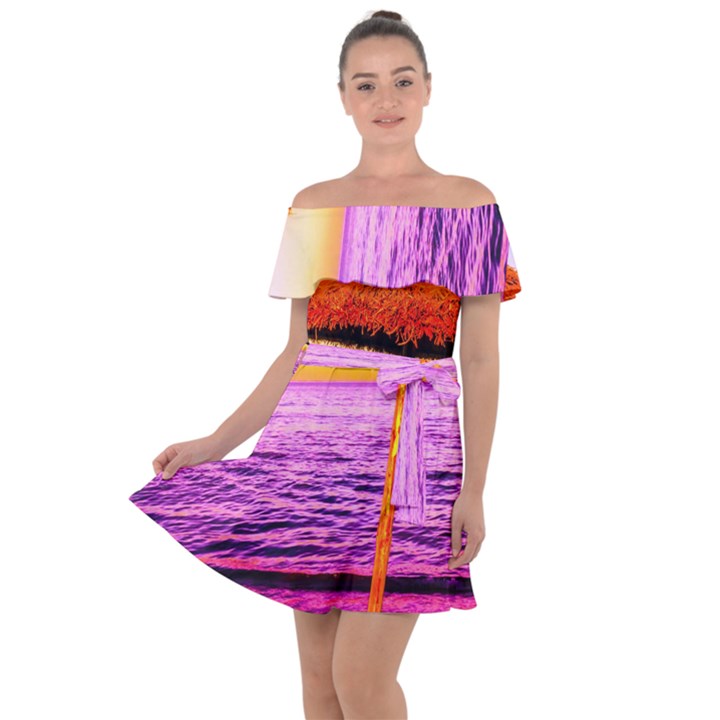 Pop Art Beach Umbrella  Off Shoulder Velour Dress