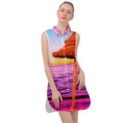 Pop Art Beach Umbrella  Sleeveless Shirt Dress