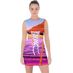 Pop Art Beach Umbrella  Lace Up Front Bodycon Dress by essentialimage