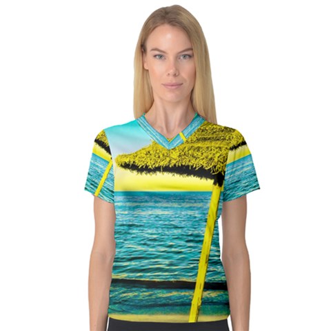 Pop Art Beach Umbrella  V-neck Sport Mesh Tee by essentialimage