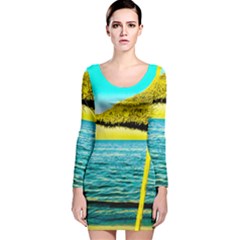 Pop Art Beach Umbrella  Long Sleeve Velvet Bodycon Dress by essentialimage