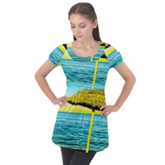 Pop Art Beach Umbrella  Puff Sleeve Tunic Top by essentialimage