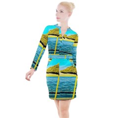 Pop Art Beach Umbrella  Button Long Sleeve Dress by essentialimage