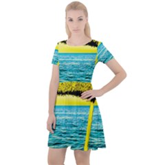 Pop Art Beach Umbrella  Cap Sleeve Velour Dress  by essentialimage