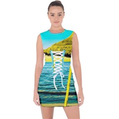 Pop Art Beach Umbrella  Lace Up Front Bodycon Dress