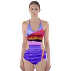 Pop Art Beach Umbrella  Cut-out One Piece Swimsuit by essentialimage