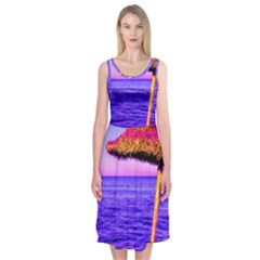 Pop Art Beach Umbrella  Midi Sleeveless Dress