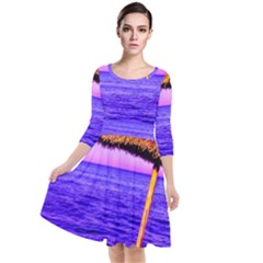 Pop Art Beach Umbrella  Quarter Sleeve Waist Band Dress