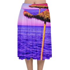 Pop Art Beach Umbrella  Velvet Flared Midi Skirt by essentialimage