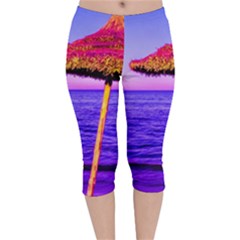 Pop Art Beach Umbrella  Velvet Capri Leggings  by essentialimage