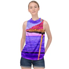 Pop Art Beach Umbrella  High Neck Satin Top