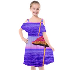 Pop Art Beach Umbrella  Kids  Cut Out Shoulders Chiffon Dress